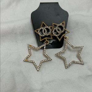 Gold and Silver Star Dangle Earrings